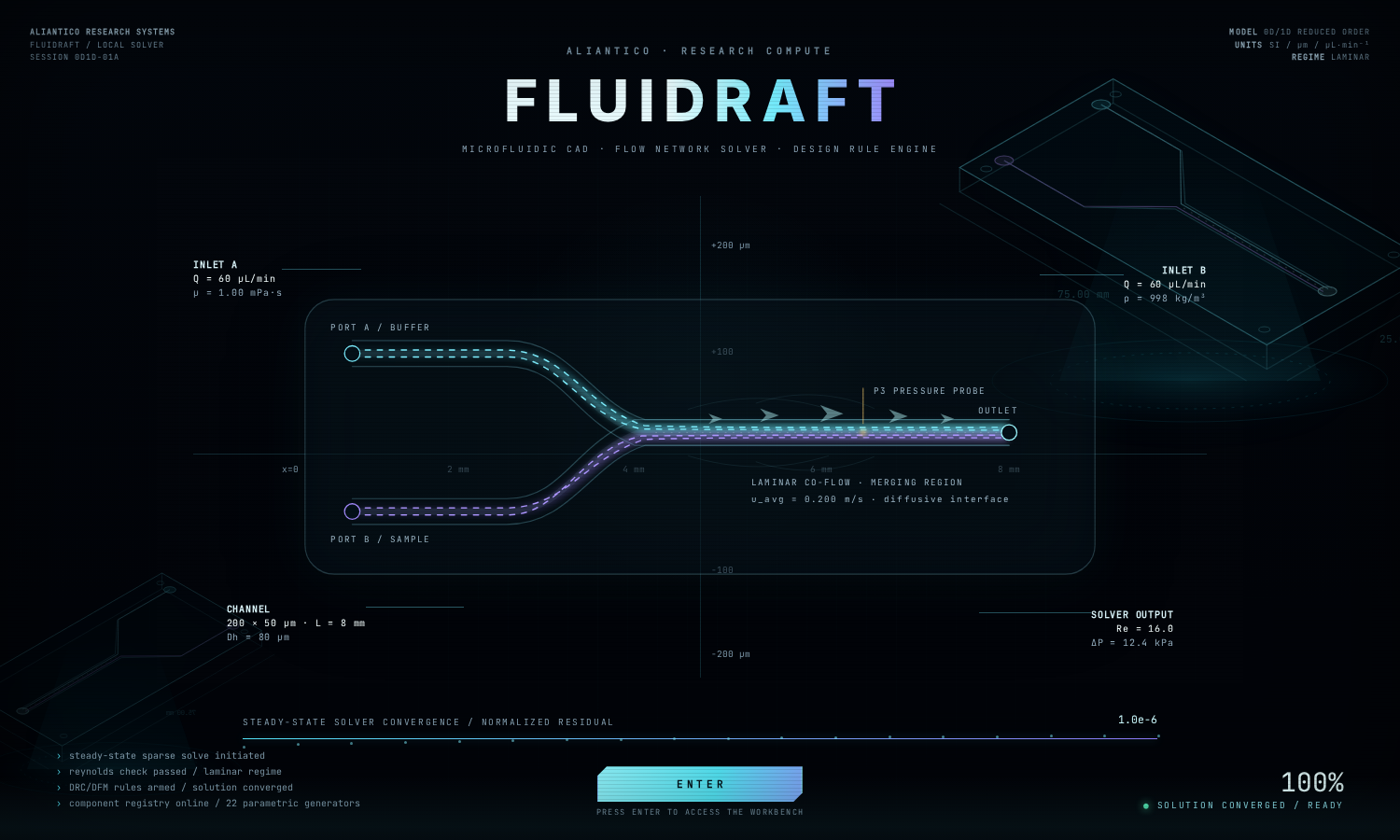 Fluidraft boot screen with solver convergence readout