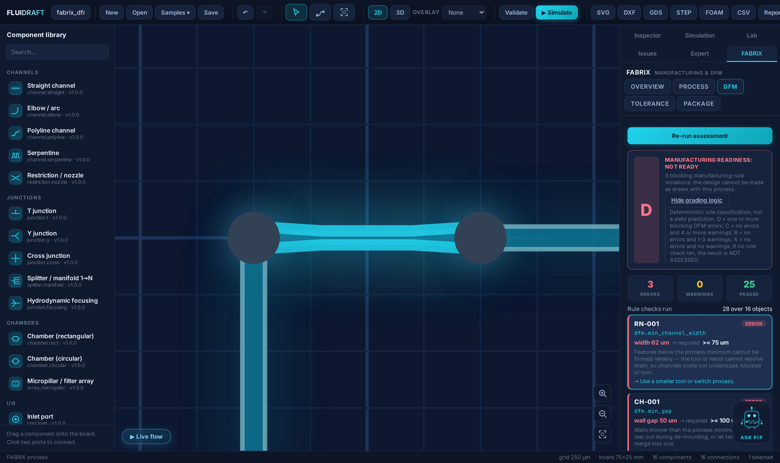 Clicking a FABRIX finding zooms the CAD canvas to the offending feature